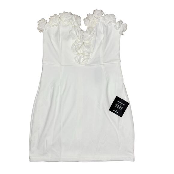 NWT Lulus Gorgeous Wonder White 3D Floral Applique Strapless Mini Dress Size M - Picture 5 of 8